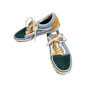 Vans Off the Wall Women's Canvas Blue Yellow Low Top Skater Shoes Size 8